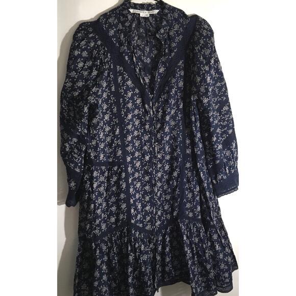 Veronica Beard Nayari Marine Blue White Floral Voile Midi Dress Women's Size 10 - Picture 2 of 7